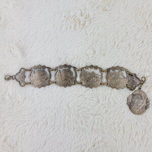 1930's Vintage Silver Tone Metal Stamped Bracelet from Spain